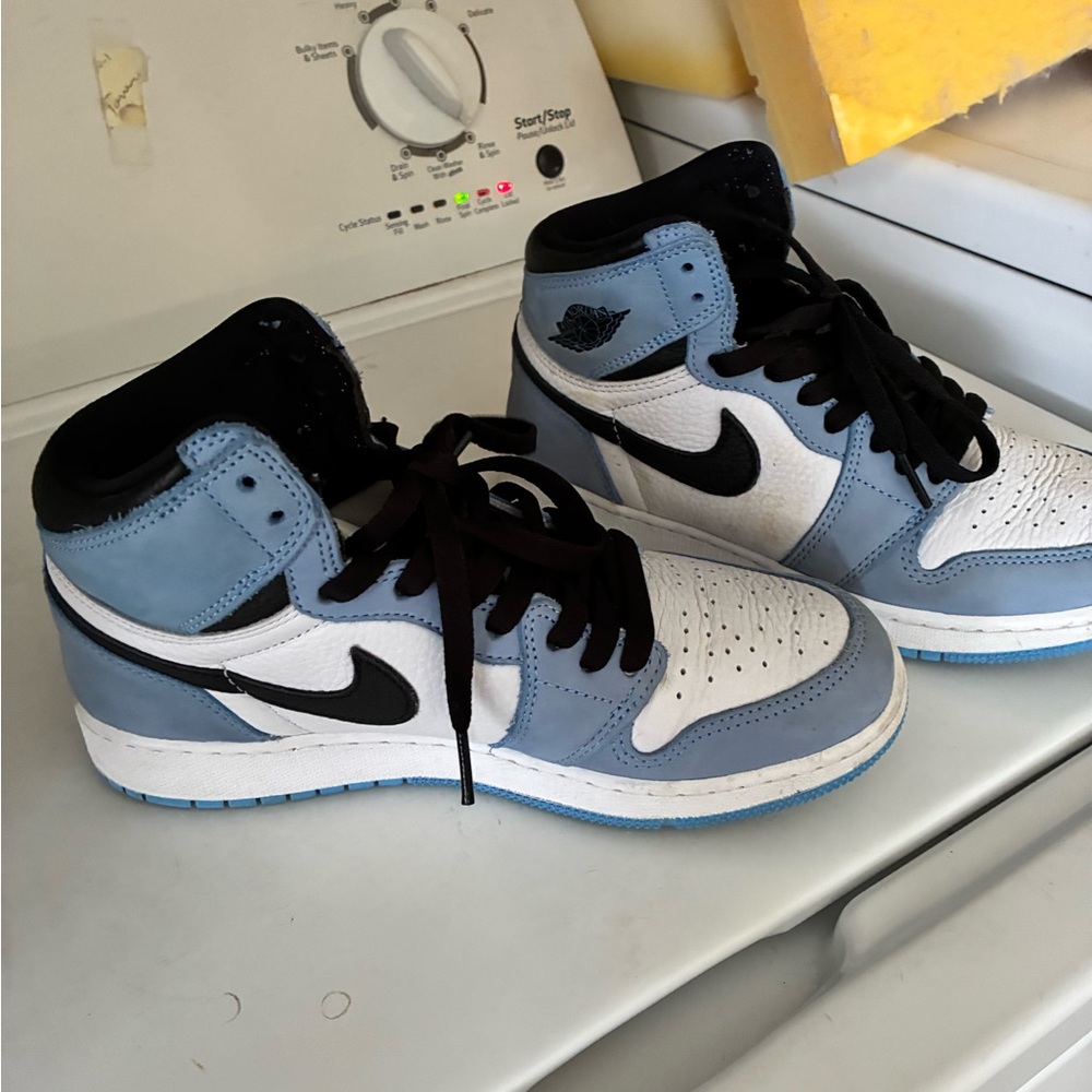 Blue and White High-Top Sneakers